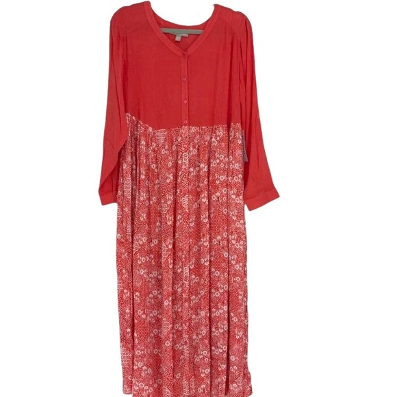 WOMAN WITHIN CORAL ROLL-CUFF CRINKLE MIDI MAXI DRESS SIZE 16W - Picture 1 of 5
